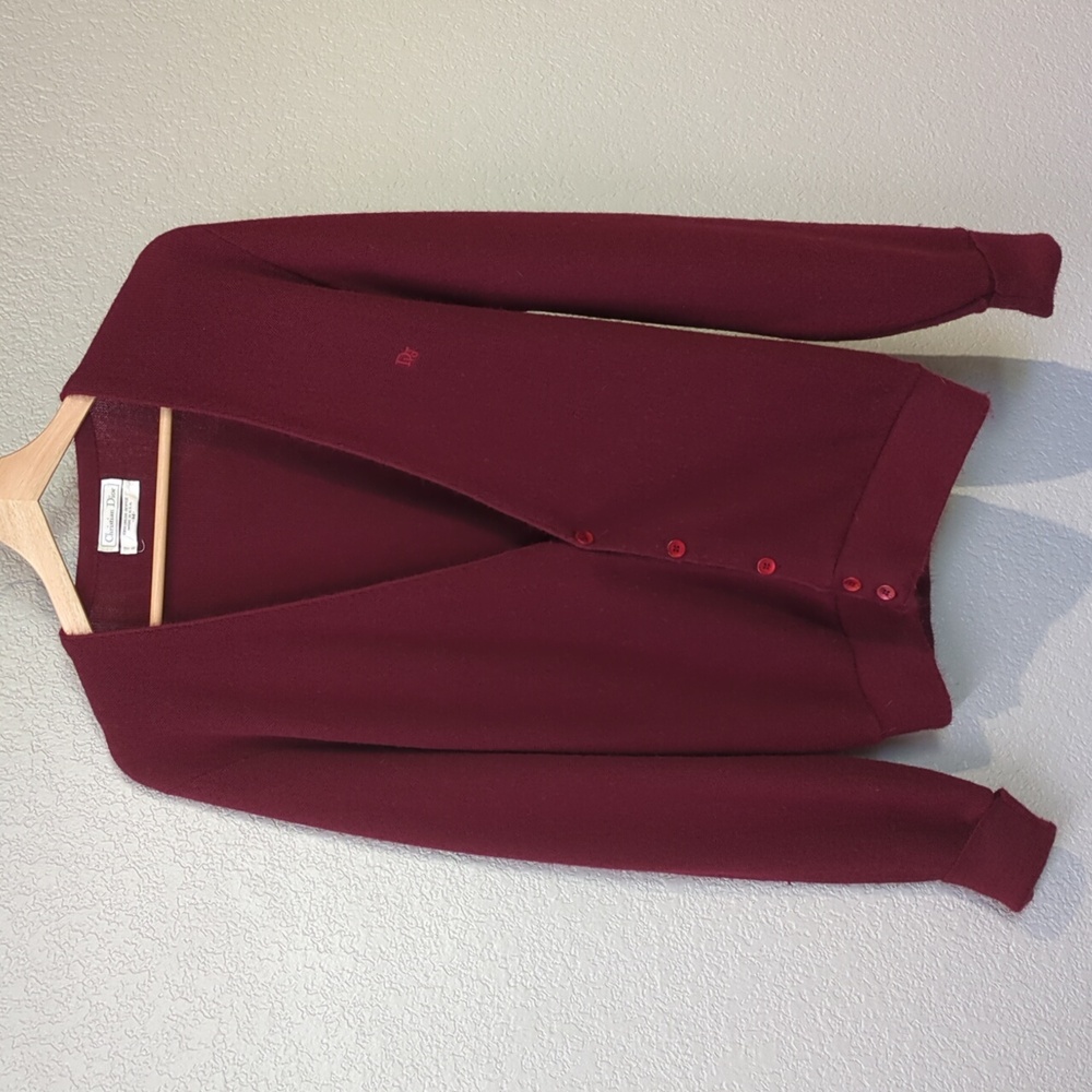 Vintage Men's Christian Dior Maroon Cardigan Size Medium Orlon Acrylic Knit
